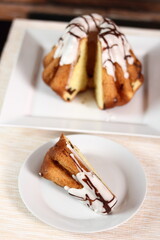 Sweet yeast cake with sugar icing