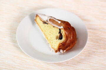 Sweet yeast cake with sugar icing