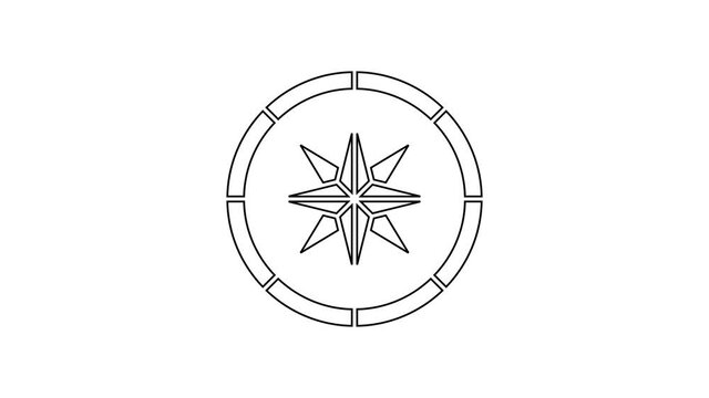Black line Compass icon isolated on white background. Windrose navigation symbol. Wind rose sign. 4K Video motion graphic animation