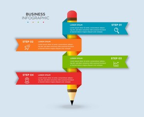 Infographic template with pencil and 4 elements for text, business infographics.