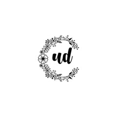 Initial UD Handwriting, Wedding Monogram Logo Design, Modern Minimalistic and Floral templates for Invitation cards	
