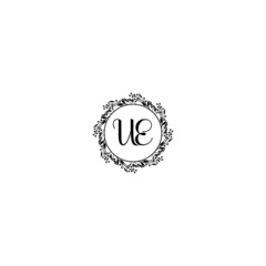 Initial UE Handwriting, Wedding Monogram Logo Design, Modern Minimalistic and Floral templates for Invitation cards	
