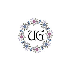Initial UG Handwriting, Wedding Monogram Logo Design, Modern Minimalistic and Floral templates for Invitation cards	
