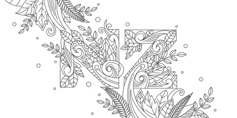 Outline Hand Drawn New Zealand Floral Lettering  Adult COloring