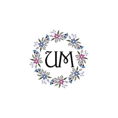 Initial UM Handwriting, Wedding Monogram Logo Design, Modern Minimalistic and Floral templates for Invitation cards	
