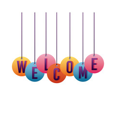 welcome label lettering with letters hanging