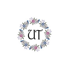 Initial UT Handwriting, Wedding Monogram Logo Design, Modern Minimalistic and Floral templates for Invitation cards	
