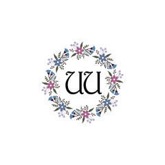Initial UU Handwriting, Wedding Monogram Logo Design, Modern Minimalistic and Floral templates for Invitation cards	
