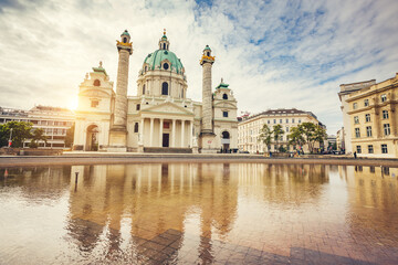 Fototapeta na wymiar Picturesque view of famous Saint Charles Church, Vienna, Austria.