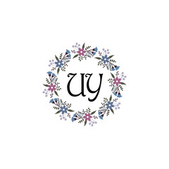 Initial UY Handwriting, Wedding Monogram Logo Design, Modern Minimalistic and Floral templates for Invitation cards	
