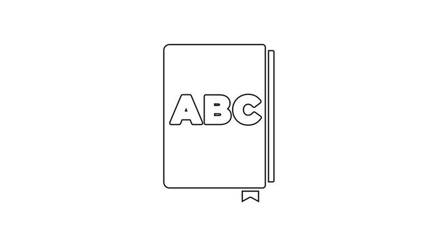 Black line ABC book icon isolated on white background. Dictionary book sign. Alphabet book icon. 4K Video motion graphic animation