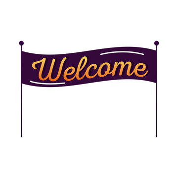 welcome label lettering in banner