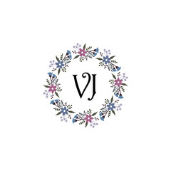 Initial VJ Handwriting, Wedding Monogram Logo Design, Modern Minimalistic and Floral templates for Invitation cards	
