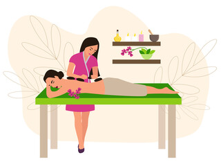 Hot stone massage concept. tender vector illustration in cartoon style