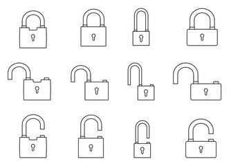 set of open and closed locks on white background. Isolated vector