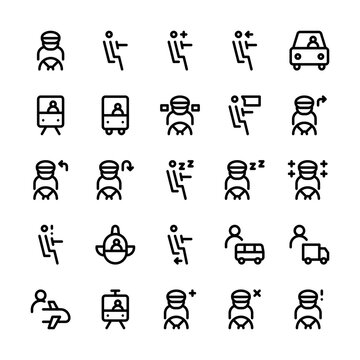 Set of driver, drive, service outline style icon - vector