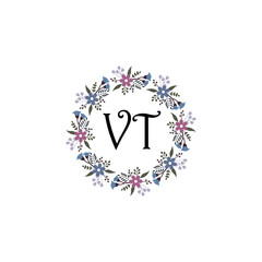 Initial VT Handwriting, Wedding Monogram Logo Design, Modern Minimalistic and Floral templates for Invitation cards	
