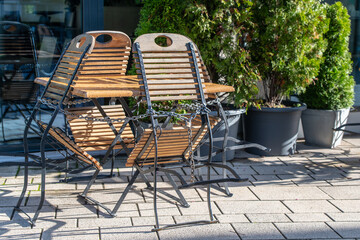Coronavirus lockdown, restaurant closed, empty tables and chairs