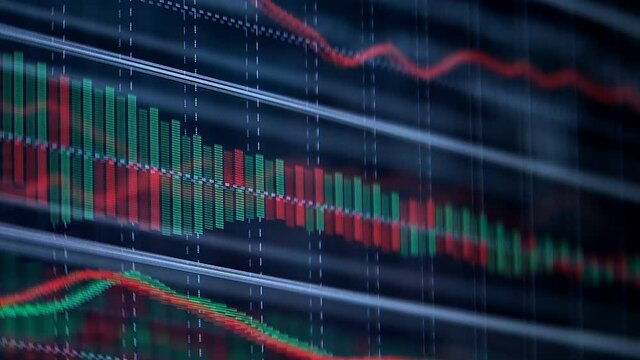 Online exchange trading. Forex currency trading. On a black background, the indicators change at an accelerated rate, they help the trader to make right trades. Confrontation between bulls and bears