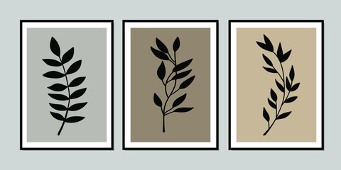 Fototapeta na wymiar Gallery wall art set of 3 printable minimalist print. Wall art for bedroom, Living room and office décor. Hand draw vector design elements.