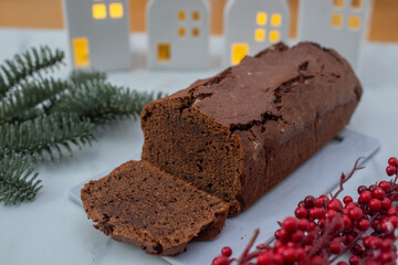 Chocolate Gingerbread Cake on festive background