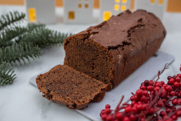 Chocolate Gingerbread Cake on festive background