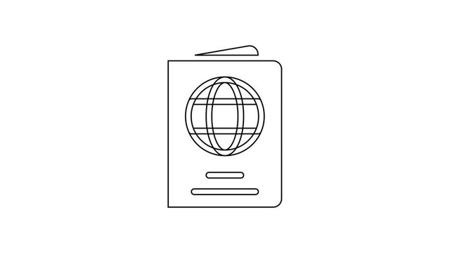 Black line Passport with biometric data icon isolated on white background. Identification Document. 4K Video motion graphic animation