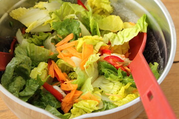 a bowl of fresh green lettuce and tomatoes