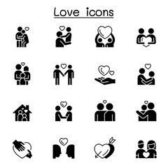 Set of love icons. contains such Icons as, hug, friendship, family, romantic, marriage, heart, support, care and more.