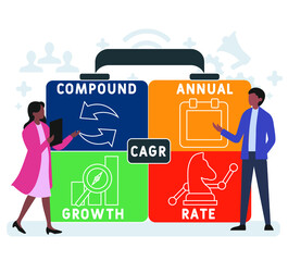Flat design with people. CAGR - compound annual growth rate acronym. business concept background. Vector illustration for website banner, marketing materials, business presentation, online advertising