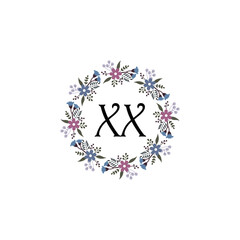 Initial XX Handwriting, Wedding Monogram Logo Design, Modern Minimalistic and Floral templates for Invitation cards	
