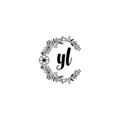 Initial YL Handwriting, Wedding Monogram Logo Design, Modern Minimalistic and Floral templates for Invitation cards	
