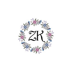 Initial ZK Handwriting, Wedding Monogram Logo Design, Modern Minimalistic and Floral templates for Invitation cards	
