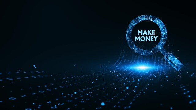 Businessman presses button make money on virtual screens. Business, Technology, Internet and network concept.