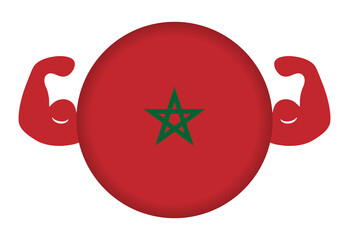 強いモロッコのイメージイラスト（円形のモロッコ国旗と力こぶ）