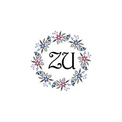 Initial ZU Handwriting, Wedding Monogram Logo Design, Modern Minimalistic and Floral templates for Invitation cards	
