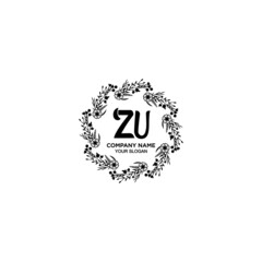 Initial ZU Handwriting, Wedding Monogram Logo Design, Modern Minimalistic and Floral templates for Invitation cards	
