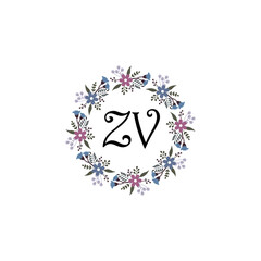 Initial ZV Handwriting, Wedding Monogram Logo Design, Modern Minimalistic and Floral templates for Invitation cards	
