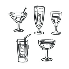 Cocktails glasses set. Hand drawn doodle style isolated abstract vector art illustration icon. Design for stickers, logo, web and mobile app.