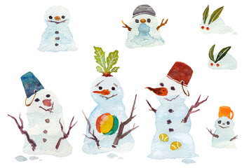 雪だるまと雪うさぎ