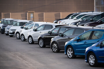 Cars in a row. Used car sales	