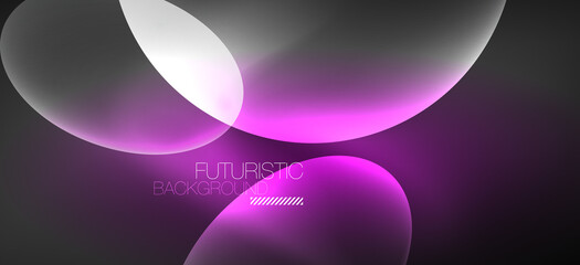 Neon ellipses abstract backgrounds. Shiny bright round shapes glowing in the dark. Vector futuristic illustrations for covers, banners, flyers and posters and other