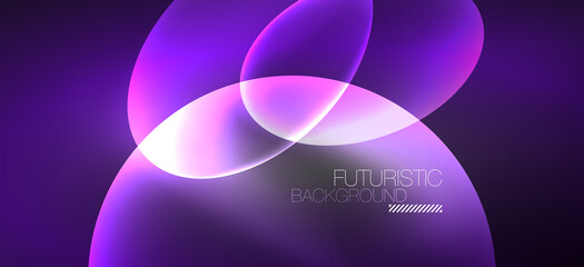 Neon ellipses abstract backgrounds. Shiny bright round shapes glowing in the dark. Vector futuristic illustrations for covers, banners, flyers and posters and other