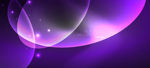Neon ellipses abstract backgrounds. Shiny bright round shapes glowing in the dark. Vector futuristic illustrations for covers, banners, flyers and posters and other