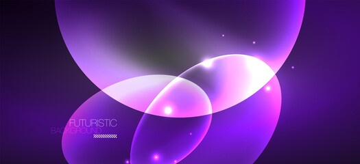 Neon ellipses abstract backgrounds. Shiny bright round shapes glowing in the dark. Vector futuristic illustrations for covers, banners, flyers and posters and other