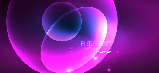 Neon ellipses abstract backgrounds. Shiny bright round shapes glowing in the dark. Vector futuristic illustrations for covers, banners, flyers and posters and other
