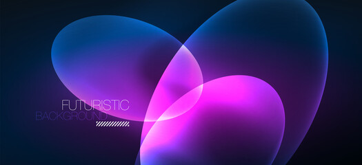 Neon ellipses abstract backgrounds. Shiny bright round shapes glowing in the dark. Vector futuristic illustrations for covers, banners, flyers and posters and other