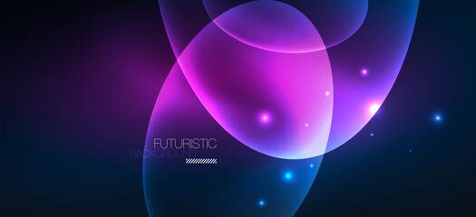 Neon ellipses abstract backgrounds. Shiny bright round shapes glowing in the dark. Vector futuristic illustrations for covers, banners, flyers and posters and other