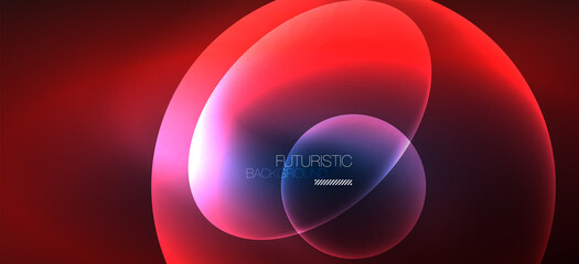 Neon ellipses abstract backgrounds. Shiny bright round shapes glowing in the dark. Vector futuristic illustrations for covers, banners, flyers and posters and other