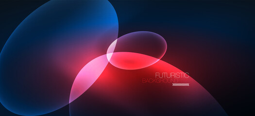 Neon ellipses abstract backgrounds. Shiny bright round shapes glowing in the dark. Vector futuristic illustrations for covers, banners, flyers and posters and other